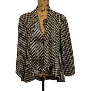 Coldwater Creek Tan Black Houndstooth Open Front Cardigan Shacket Petite L